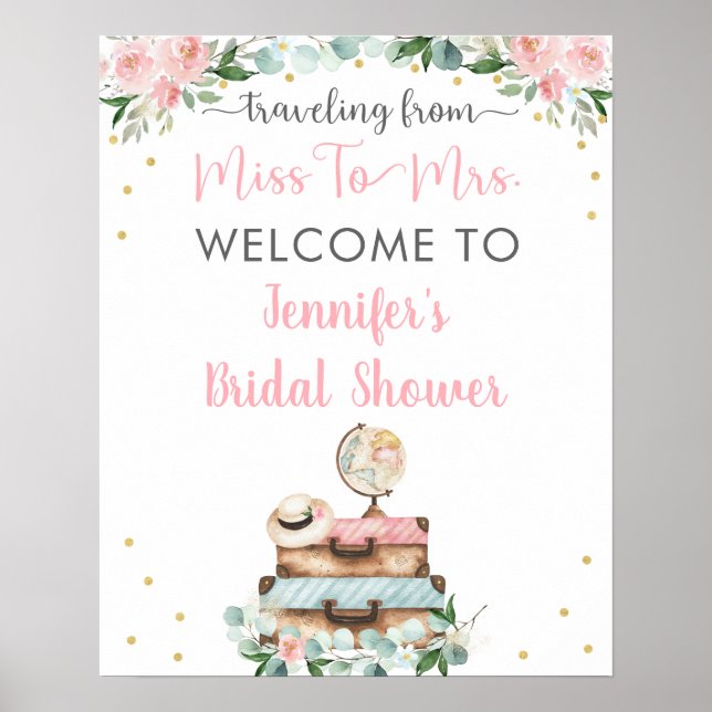 Rosa Gold Floral Brautparty Willkommen Poster (Vorne)