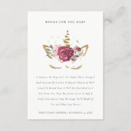 Rosa Gold Floral Einhornbücher für Babydusche Begleitkarte