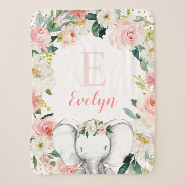 Rosa Gold Floral Elefant Girl Sherpadecke (Vorderseite)