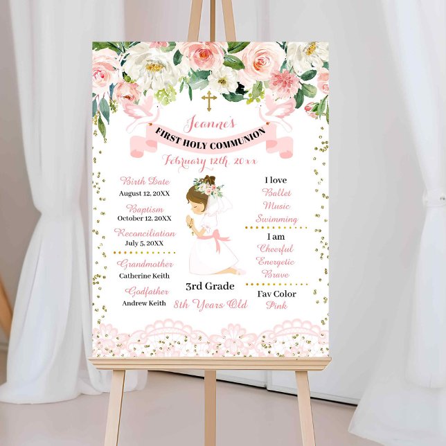 Rosa Gold Floral Girl Erstkommunionszeichen Poster (Von Creator hochgeladen)