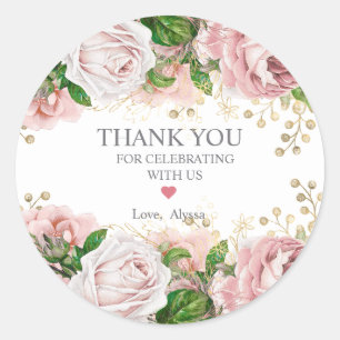 Rosa Gold Floral Kleines Mädchen Baby-Party Runder Aufkleber