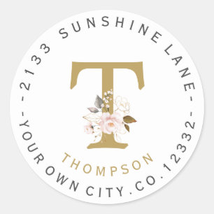 Rosa Gold Floral Monogramm-Rundschreiben Runder Aufkleber