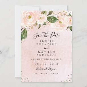 Rosa Gold Florale Hochzeit Save The Date Einladung