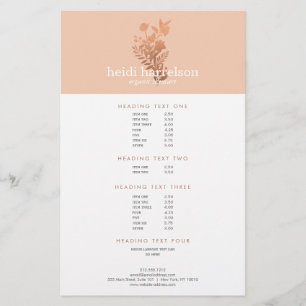 Rosa Gold Florales Logo auf Pfirsich Salon-Preisli Flyer