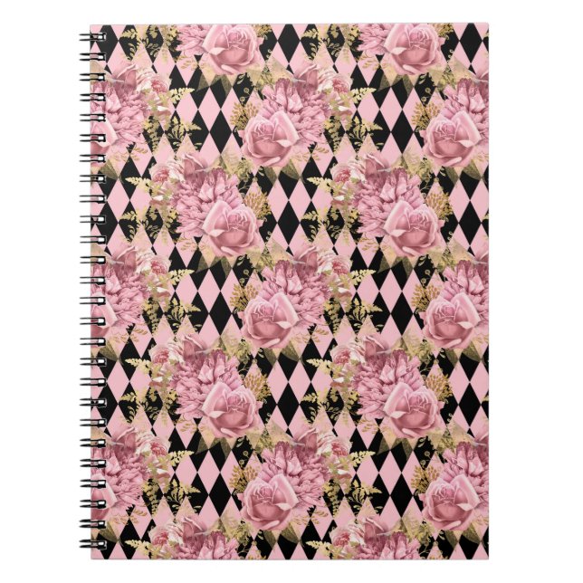 Rosa Gold Florales Notizbuch Notizblock (Vorderseite)