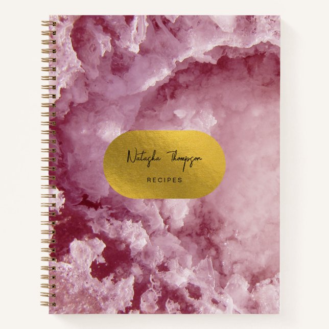 Rosa Gold Foil Sea Crystals Signatur Rezept Notizbuch (Vorderseite)