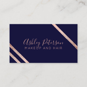 Rosa Gold geometrische Streifen navyblaues Make-up Visitenkarte