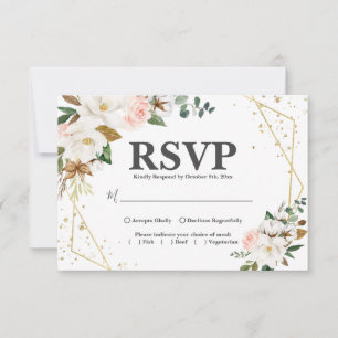 Rosa Gold geometrische und weiße Magnolie Flora RSVP Karte