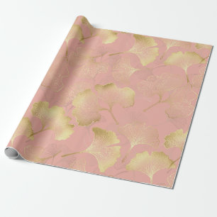 Rosa Gold Ginkgo Blätter Elegant Botanisch 3 Geschenkpapier