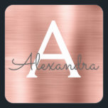 Rosa Gold Girly Metallic Monogram Quadratischer Aufkleber<br><div class="desc">Rosa Rose Gold Imitate Girly Metallic Edelstahl Sticker Rose Rose Rose. Dieser Aufkleber kann so angepasst werden,  dass er Ihren Anfangs- und Vornamen für ein Geburtstag-,  Brautparty- oder Hochzeitsgeschenk-Paket enthält.</div>