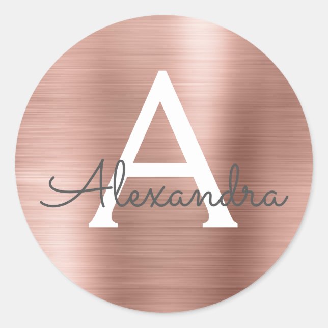 Rosa Gold Girly Wedly Monogram Runder Aufkleber (Vorderseite)