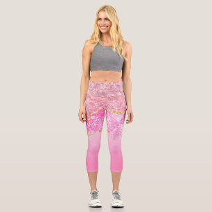 Rosa Gold Glam Glitter Bling Trend Capri Leggings
