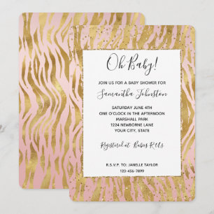 Rosa Gold Glanz Funkeln Zebra Baby Shower Einladung