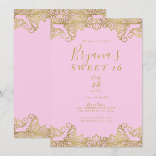 Rosa & Gold Glanzspitze Elegante Sweet 16 Party Einladung