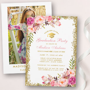 Rosa Gold Glitter Abschlussfeier-Einladung - Foto Einladung