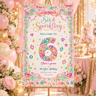 Rosa Gold Glitter Blumen 6. Geburtstag Mädchen Banner