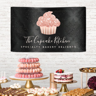 Rosa Gold Glitter Cupcake Schwarzer Damast Fette B Banner