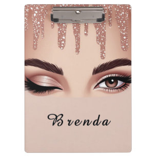 Rosa Gold Glitter-Drip mit femininem Augen-Make-up Klemmbrett