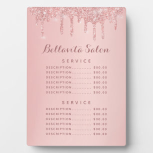 Rosa Gold Glitter-Drips-Salon-Preismenuetafel Fotoplatte