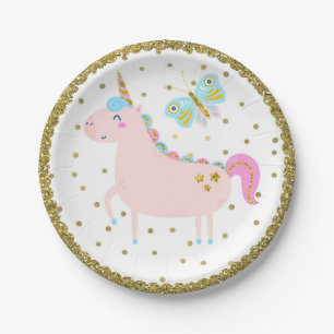 Rosa & Gold Glitter Einhorn Mädchen Geburtstagsfei Pappteller