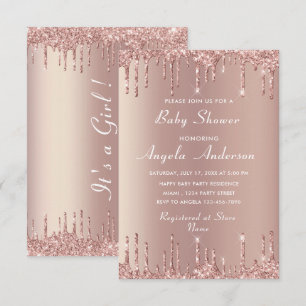 Rosa Gold Glitter Einladungen zur Babyparty Beispi