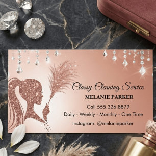 Rosa Gold Glitter Exklusive Reinigungsdienste Visitenkarte