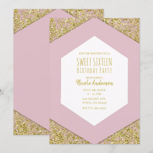 Rosa Gold Glitter Flakes Glam Süße 16 Party Einladung
