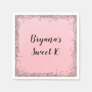 Rosa Gold Glitter Glamour Rand Süße 16 Rosa Party Serviette