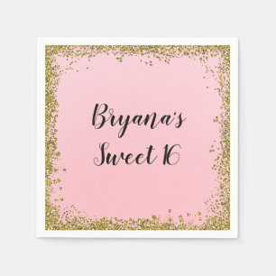 Rosa Gold Glitter Glamour Rand Sweet 16 Benutzerde Serviette