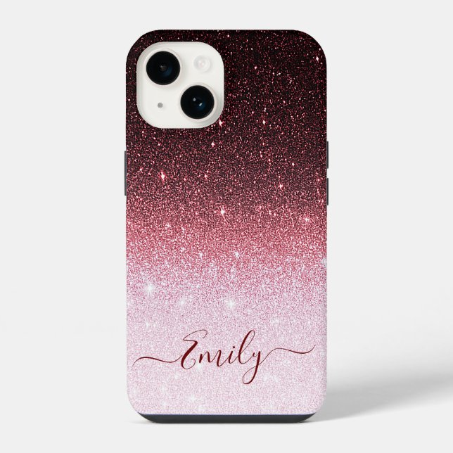 Rosa Gold Glitter Gradient  iPhone 14 Hülle (Rückseite)