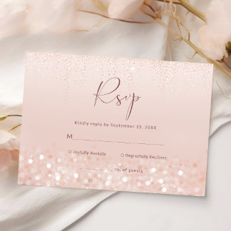 Rosa Gold Glitter Hochzeitsdusche RSVP Karte