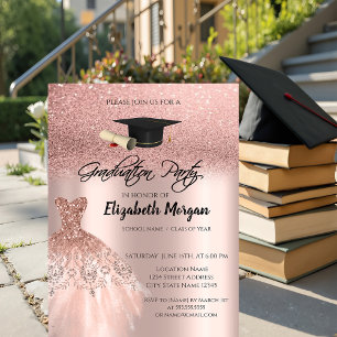 Rosa Gold Glitter Kleid Abschlusskappe Abschluss Einladung