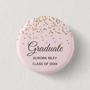 Rosa Gold Glitter Konfetti Abschluss Geschenk Button
