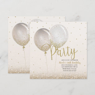 Rosa Gold Glitter Konfetti Ballons Geburtstagsfeie Einladung