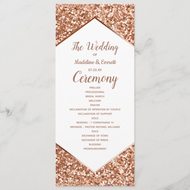 Rosa Gold Glitter Konfetti Glam Hochzeitsprogramm Programm (Vorderseite)