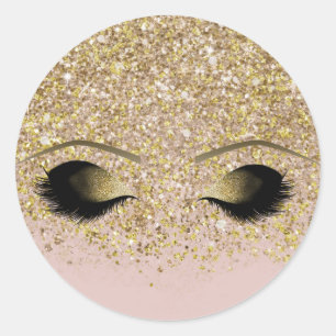 Rosa & Gold Glitter Moderne Gold Schminke Wimpern Runder Aufkleber