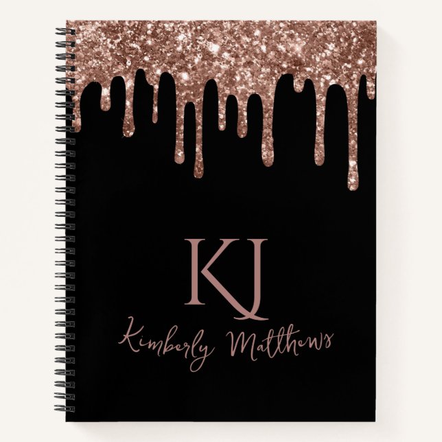 Rosa Gold Glitter Monogramm Anfangsbuchstaben auf  Notizbuch (Vorderseite)