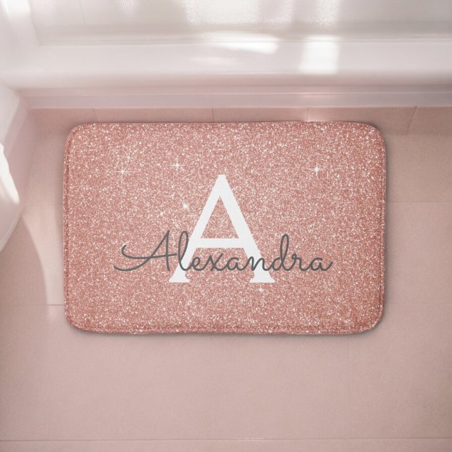 Rosa-Gold-Glitter-Monogramm Badematte (Von Creator hochgeladen)