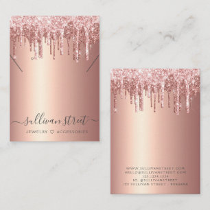 Rosa Gold Glitter Ohrring Halsketten Displaykarte Telefonnummerkarte