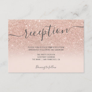 Rosa Gold Glitter Ombre Blush Schrift Empfang Begleitkarte