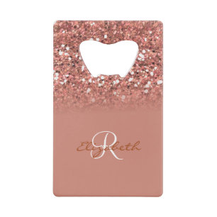 Rosa Gold Glitter Pailletten Monogramm Stylisch Geldbeutel Flaschenöffner