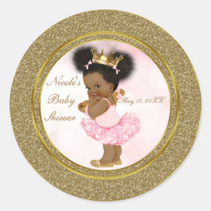 Rosa Gold Glitter Prinzessin Vintage Schwarzes Bab Runder Aufkleber