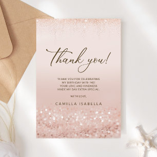 Rosa Gold Glitter Quinceañera Dankeskarten Dankeskarte
