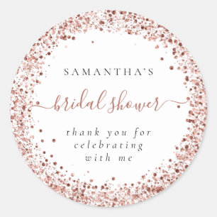Rosa Gold Glitter Rahmen Name Danke Brautparty Runder Aufkleber
