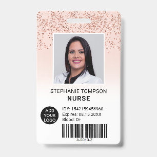 Rosa-Gold-Glitter rosa Ombre-Krankenschwester-Foto Ausweis