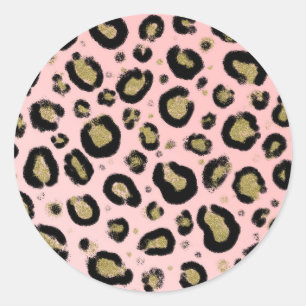Rosa Gold Glitter & Schwarz Leopard Baby Shower Runder Aufkleber