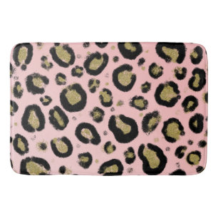 Rosa Gold Glitter & Schwarz Leoparden Gepard Druck Badematte