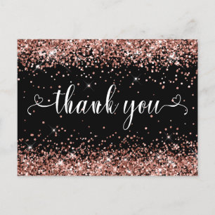 Rosa Gold Glitter Schwarz Sweet 16 Herzen Danke sc Postkarte