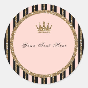 Rosa Gold Glitter & Schwarz Sweet 16 Prinzessinnen Runder Aufkleber