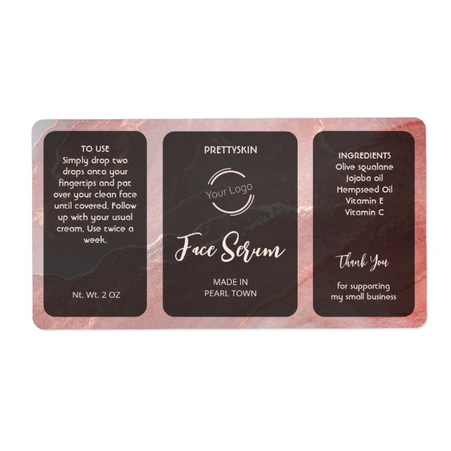 Rosa Gold Glitter Serum Etikett (Vorne)